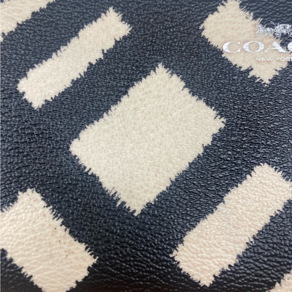 Coach Wild Plaid Slim Accordian Zip Around Wallet Black Cream Crossgrain Leather - Picture 5 of 12